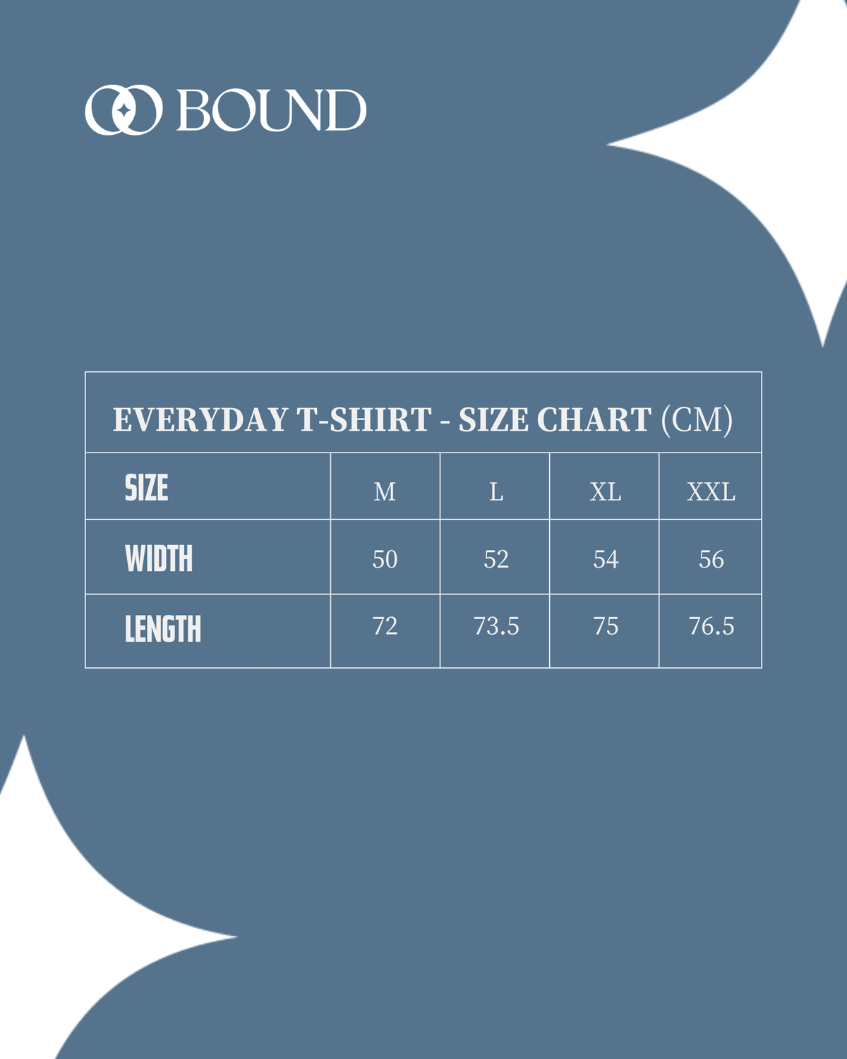 Size Chart for White Everyday T-shirt