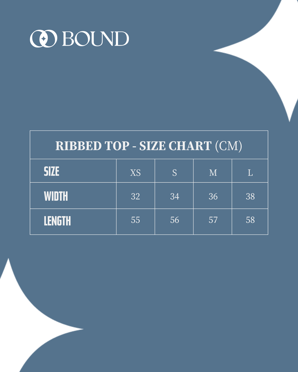 Size Chart for Pink Ribbed Top