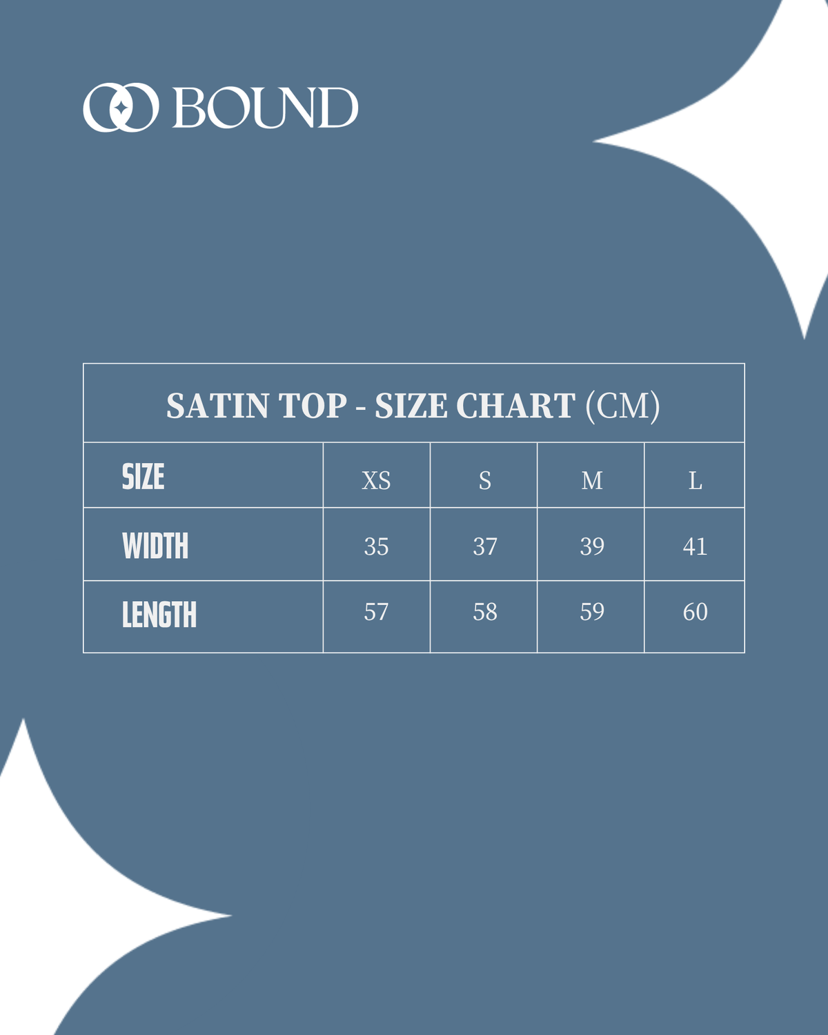Size Chart for Black Satin Top